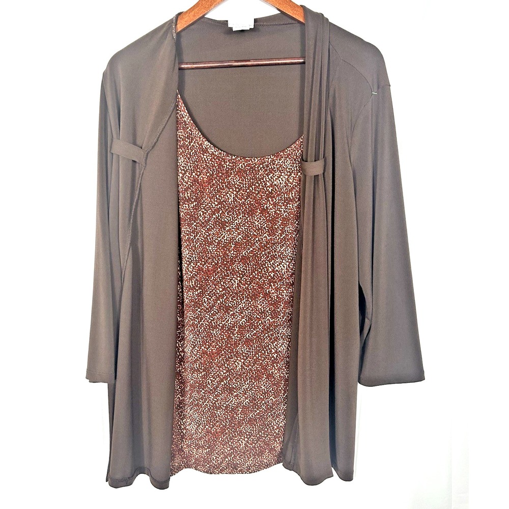 Jacklyn Smith Womens 2 in 1 Liquid Knit Top XXL Long Sleeve Boho Brown Mature